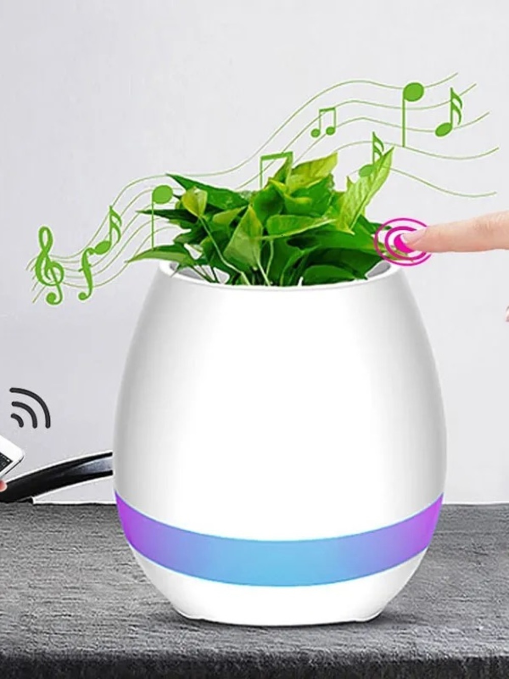 Colorful LED Touch Plant Pot Night Light - White with Multi-Color Accent - Picture 3 of 4